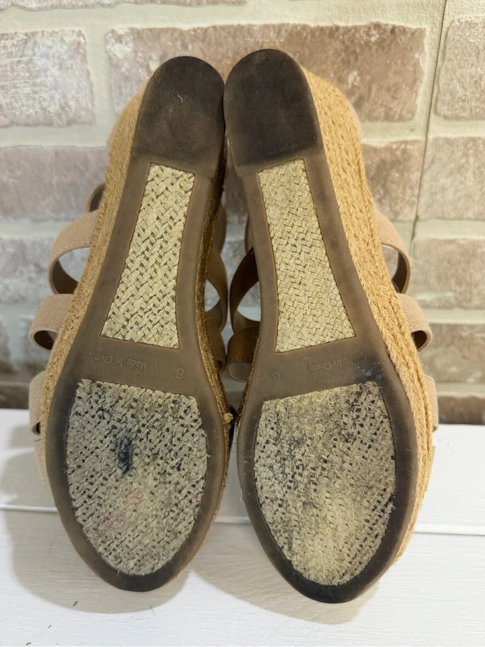 Lauren Ralph Lauren Kelcie Espadrille Wedge Sandals Beige Linen Zip Front SZ 8B